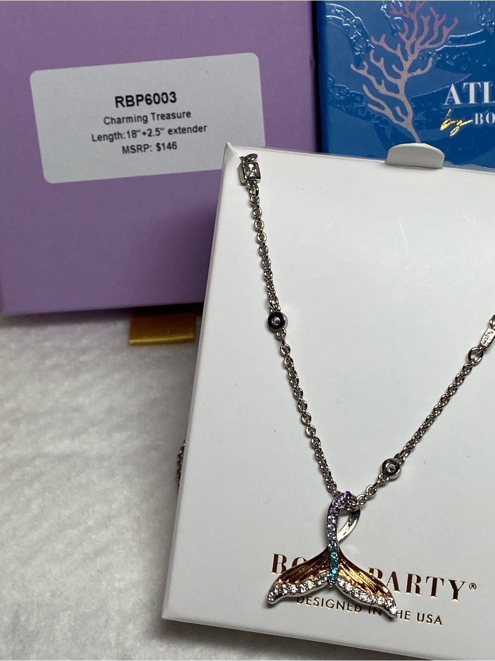 Charming Treasure Silver Mermaid Tail Necklace with Multicolor Stones